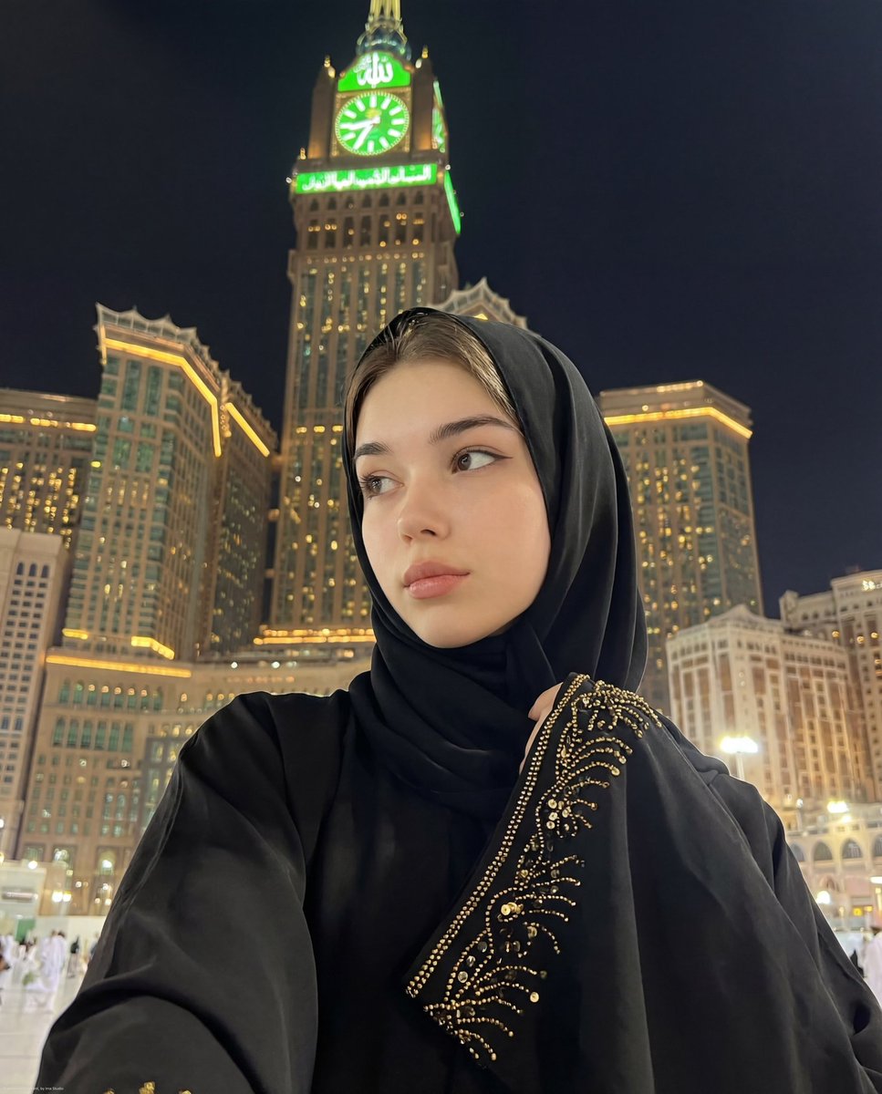 Spiritual Night Selfie Makkah Clock Tower Portrait - view 1