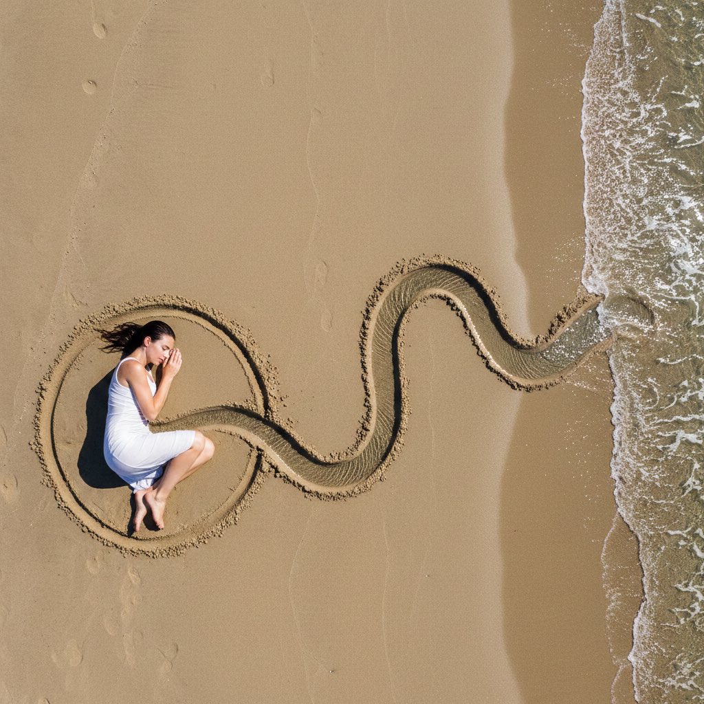 Land Art Woman Connected to Sea - view 1