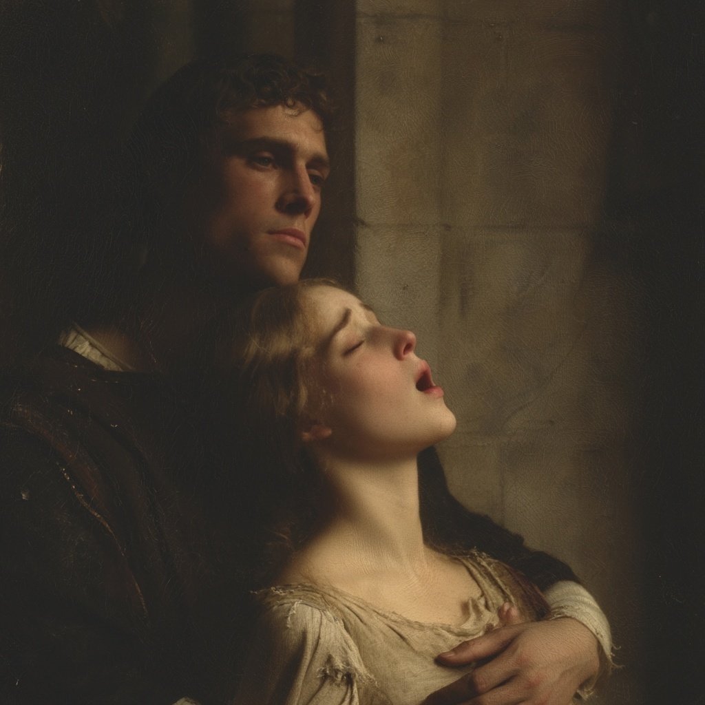 Melancholic Medieval Duo: Chiaroscuro Emotional Portrait - view 1