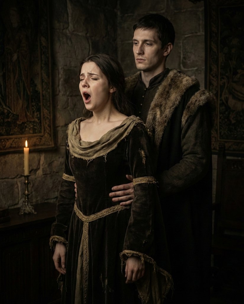 Melancholic Medieval Duo: Chiaroscuro Emotional Portrait thumbnail 2