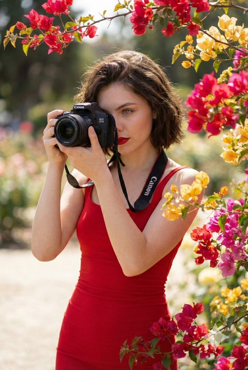 Hyper-realistic Outdoor Portrait of Woman with Camera thumbnail 2
