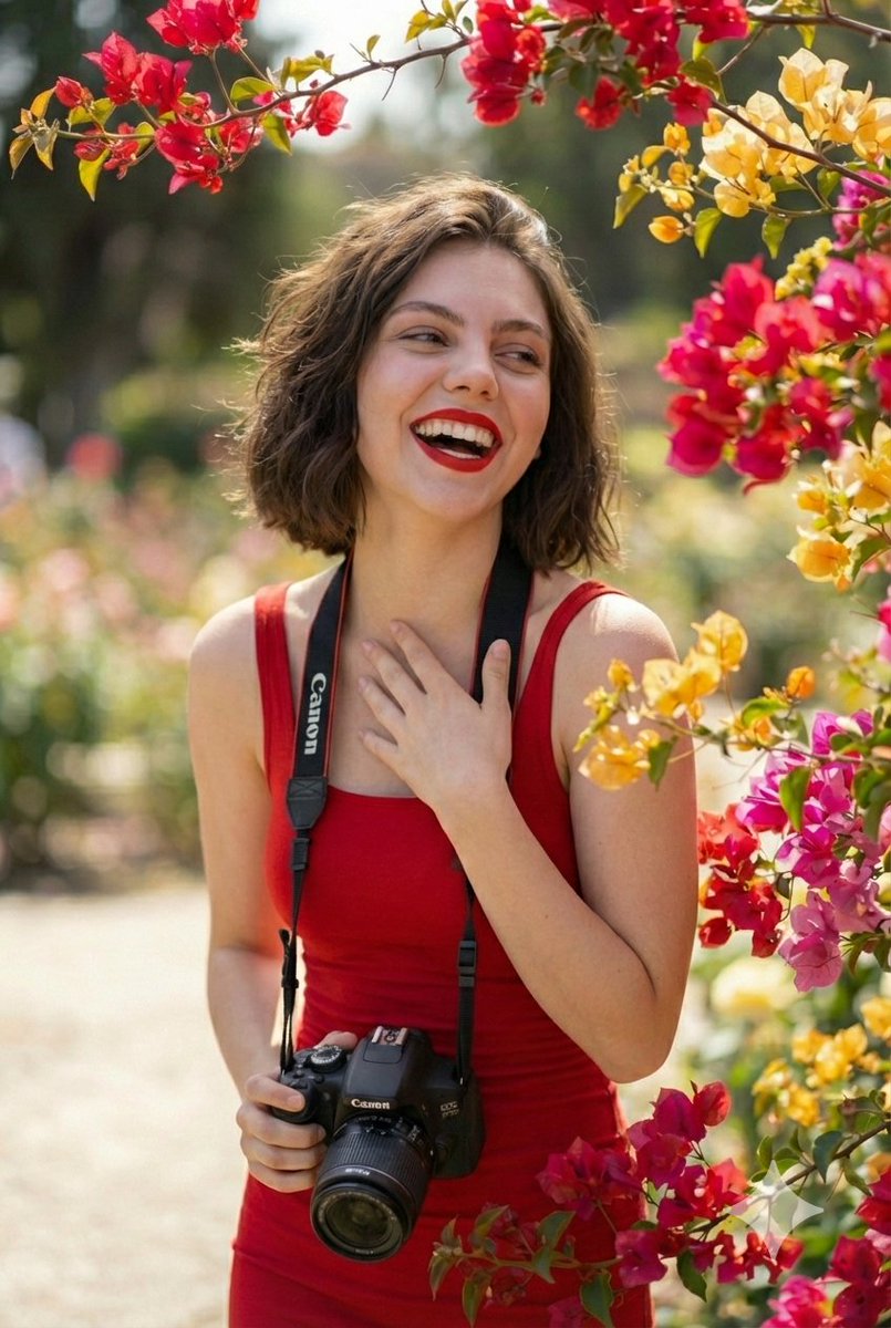 Hyper-realistic Outdoor Portrait of Woman with Camera thumbnail 3