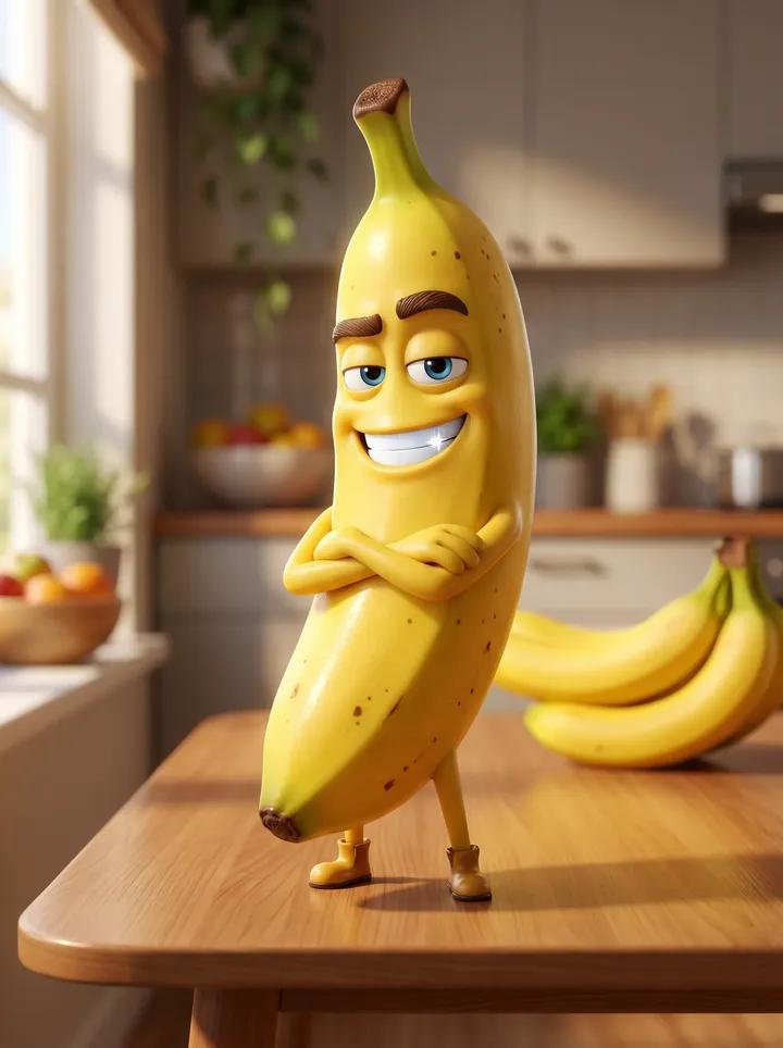 Pixar Banana Character: Handsome Hero on Dining Table - view 1