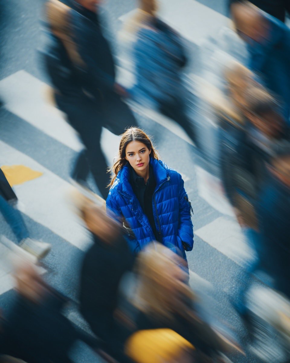 Cinematic Street Portrait of a Woman in Blue Jacket thumbnail 2