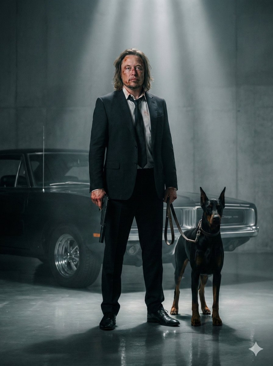 Neo-Noir Hitman with Doberman in Cinematic Studio Shot thumbnail 2
