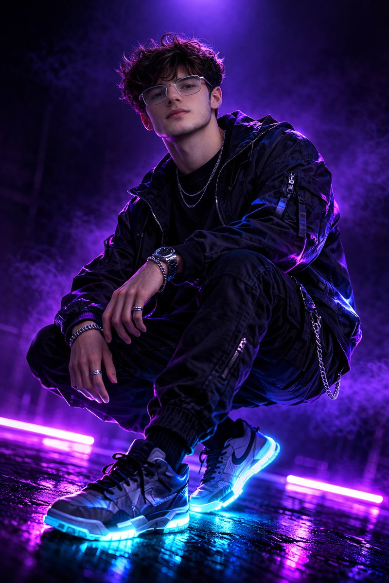 Cyberpunk Streetwear Fashion with Holographic Effects - view 1