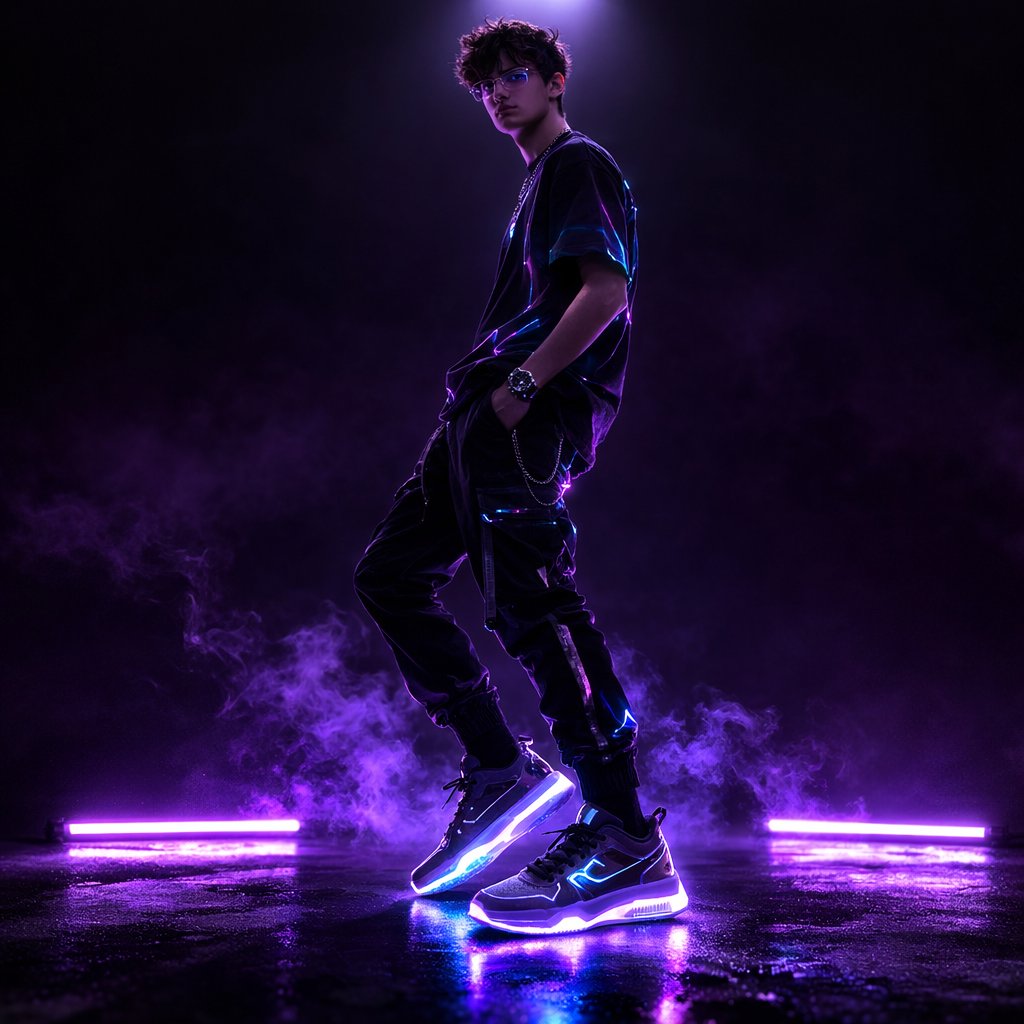 Cyberpunk Streetwear Fashion with Holographic Effects thumbnail 2