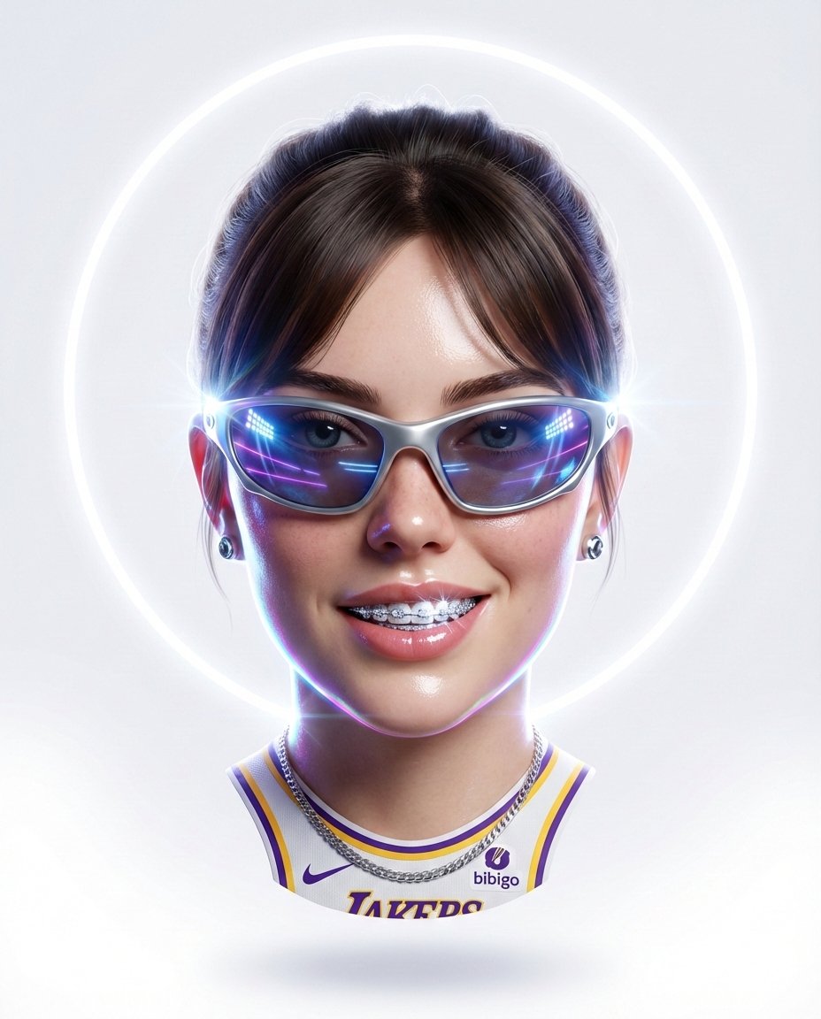 Hyper-stylized 3D Floating Head Portrait with Neon Accents - view 1