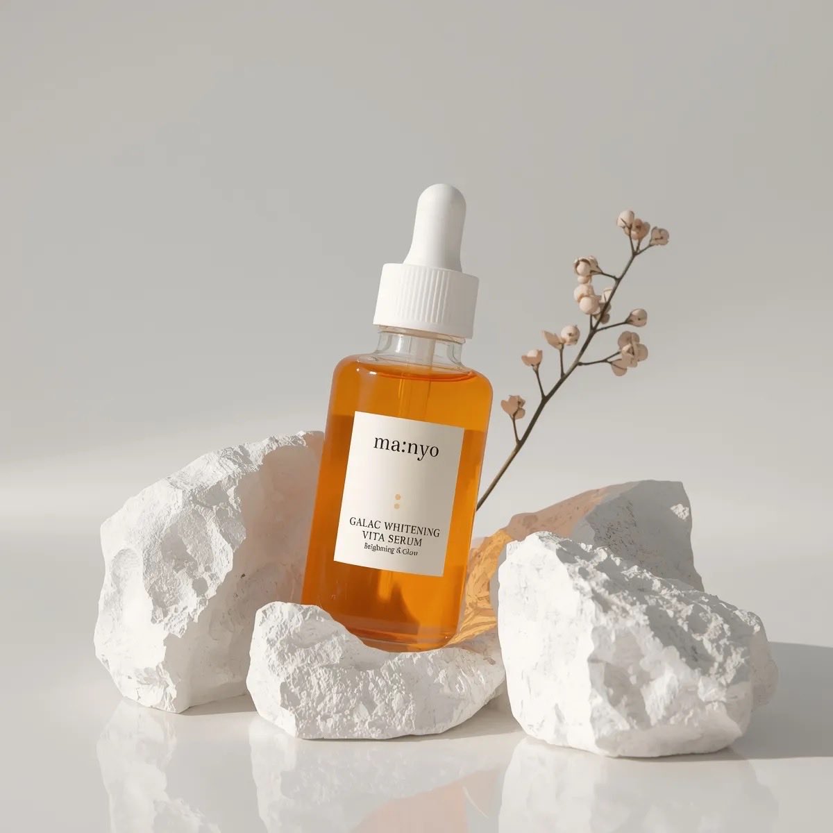 Minimalist Studio Product Photography of Amber Glass Serum Bottle - view 1