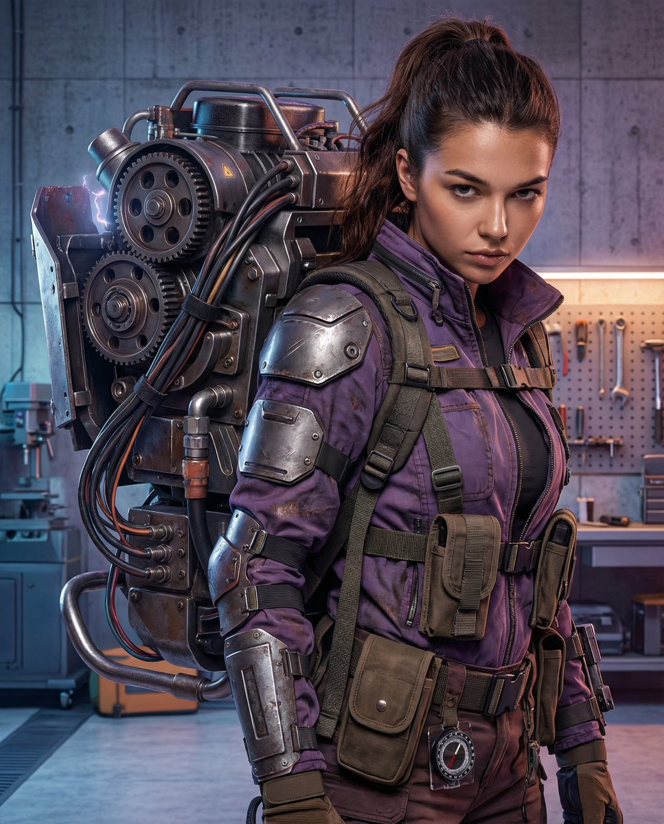 Cyberpunk Mechanic with Industrial Exosuit Portrait - view 1