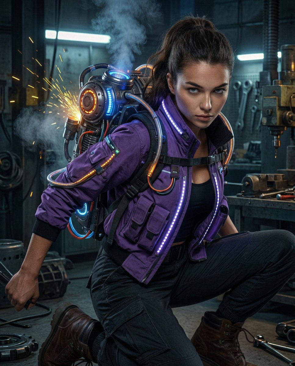 Cyberpunk Mechanic with Industrial Exosuit Portrait thumbnail 2