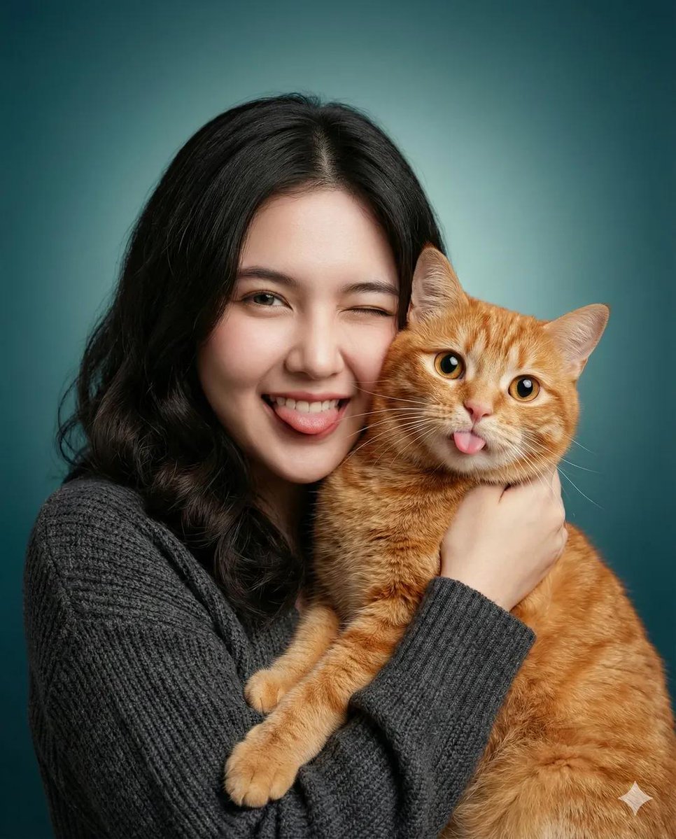 Heartwarming Studio Portrait: Woman and Tabby Cat - view 1