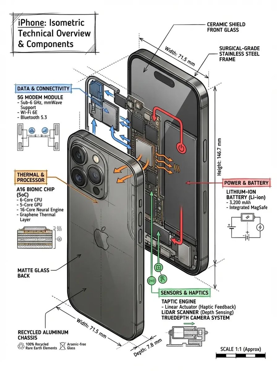 Technical Isometric Infographic with Detailed Annotations - view 1