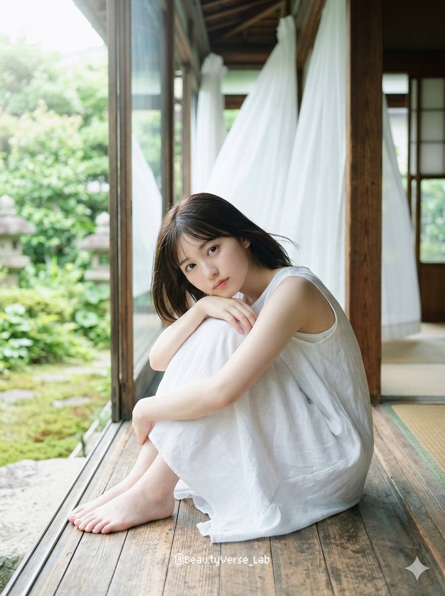 Ephemeral Japanese Idol on Engawa, Summer Morning Portrait - view 1