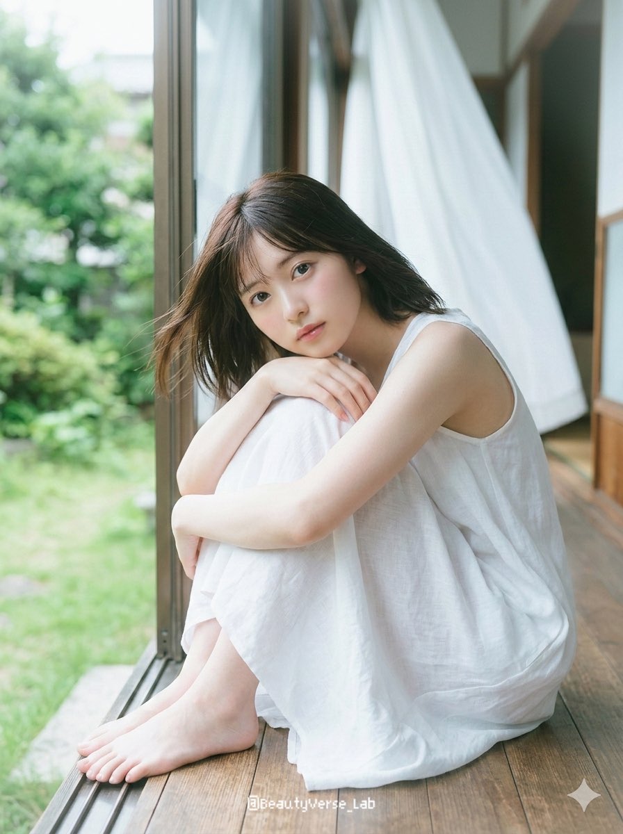 Ephemeral Japanese Idol on Engawa, Summer Morning Portrait thumbnail 2