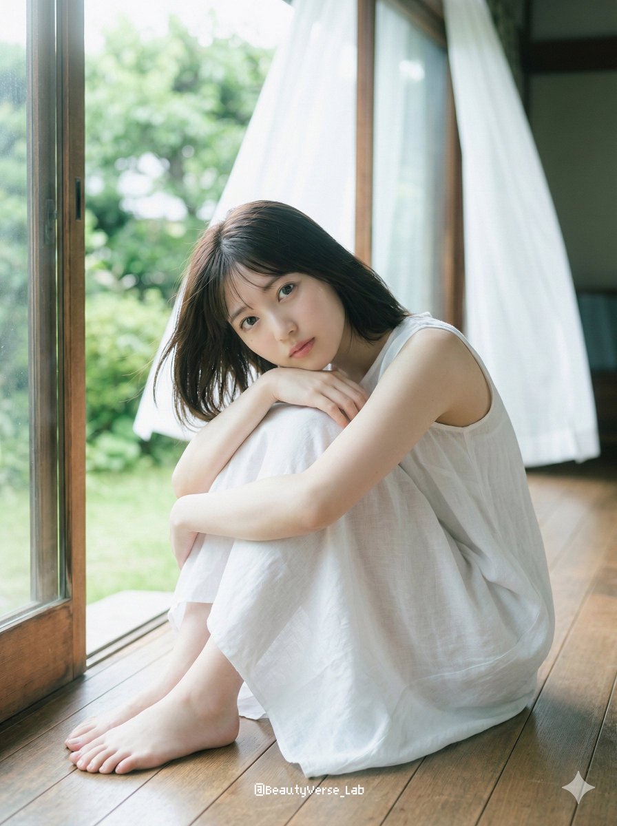 Ephemeral Japanese Idol on Engawa, Summer Morning Portrait thumbnail 3