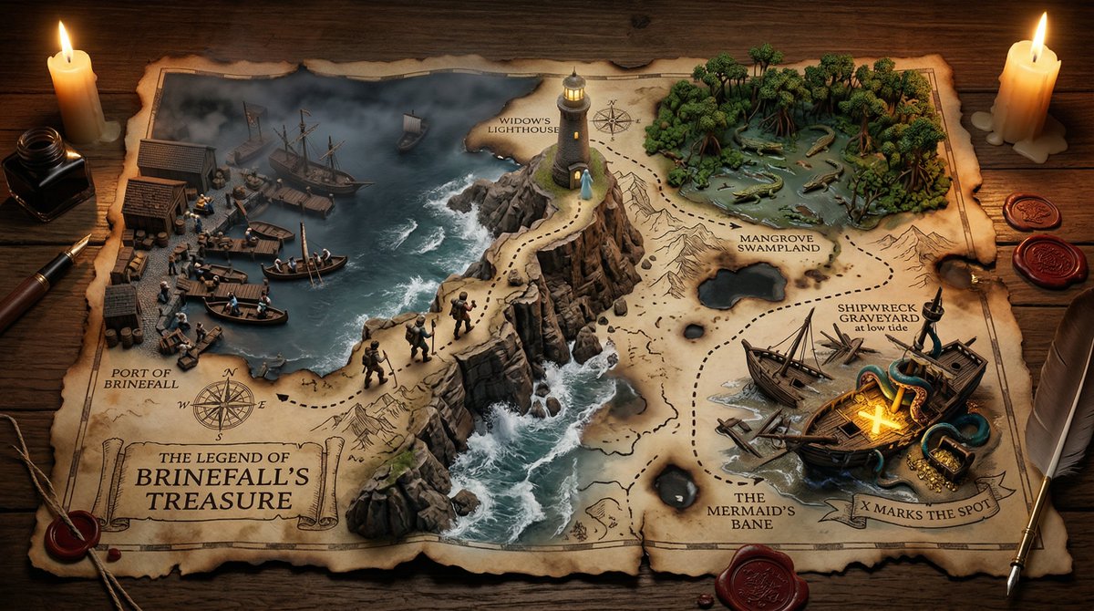 Animated 3D Treasure Map Adventure on Aged Parchment - view 1