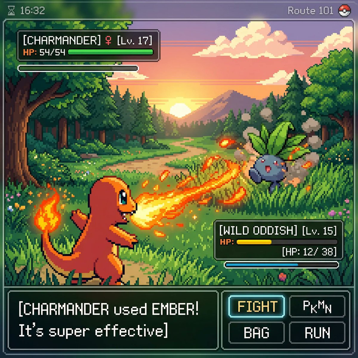 Detailed Pixel Art Pokemon Battle Screenshot - view 1