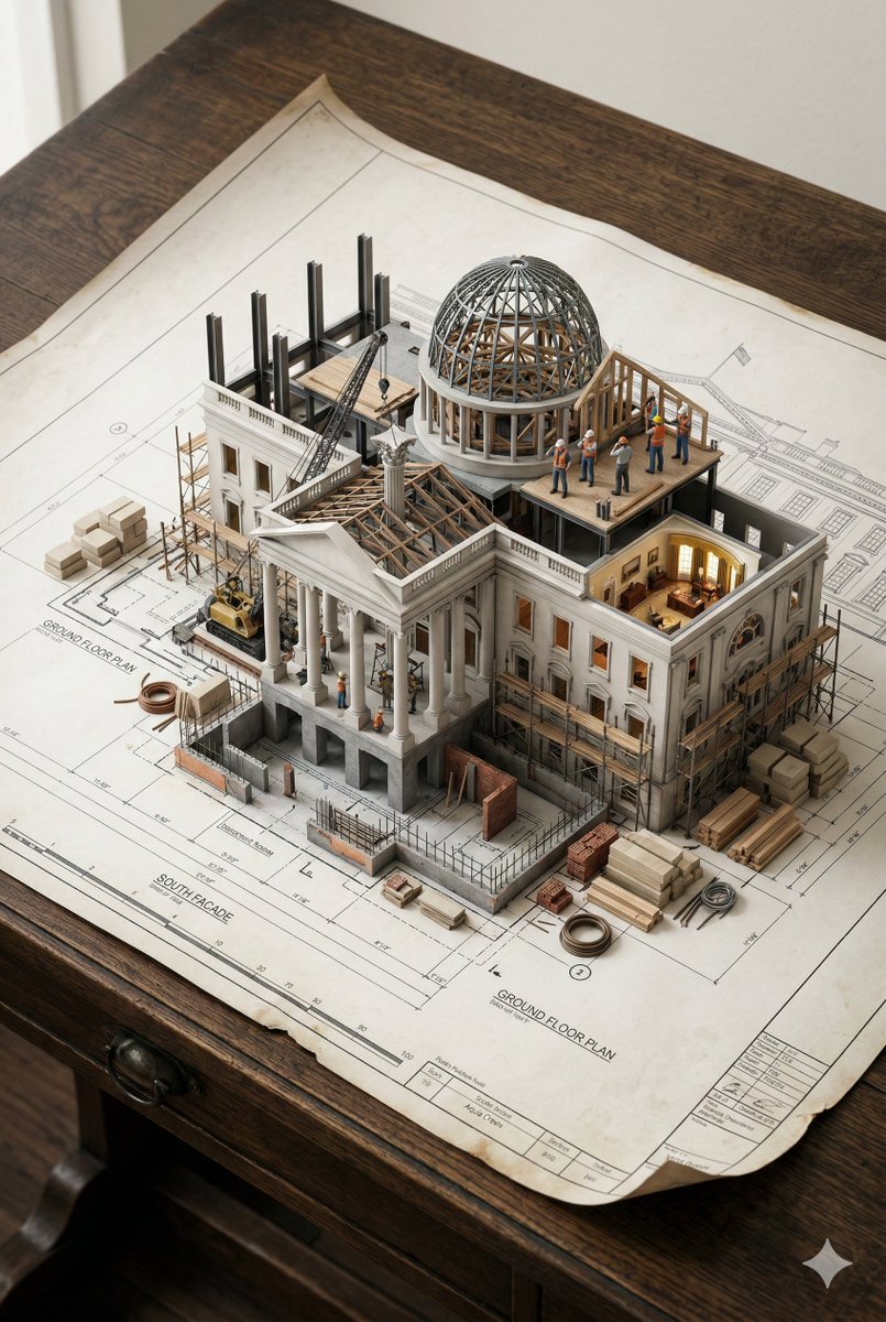 Architectural Blueprint Diorama with Emerging Construction - view 1