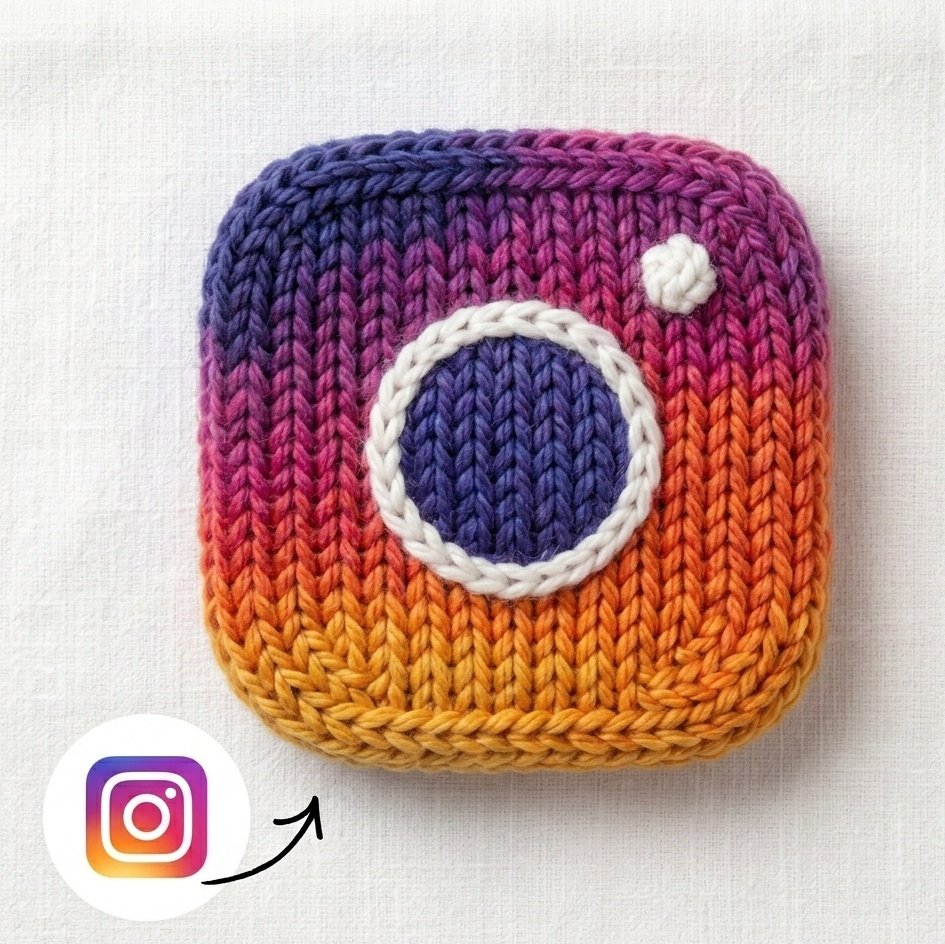Knitted Wool Instagram Logo, Macro Product Photography thumbnail 3