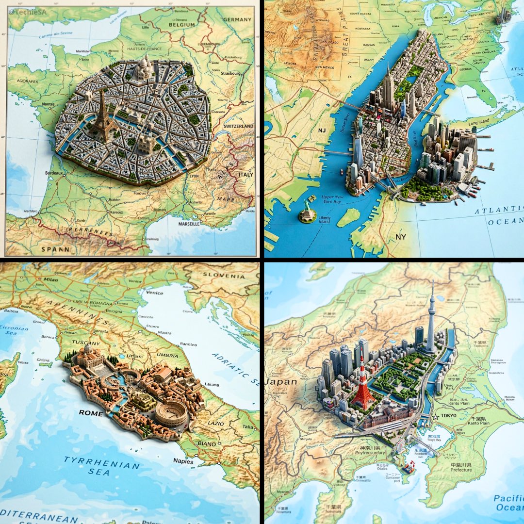 Ultra-realistic Geographic Map with 3D City Diorama - view 1