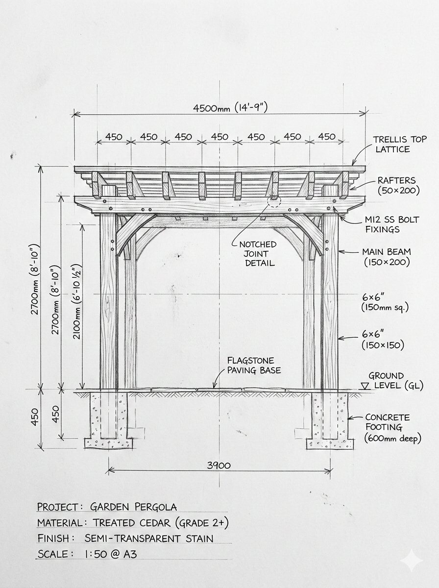 Hand-drawn Pergola Sketch to Photorealistic Garden Visualization - view 1