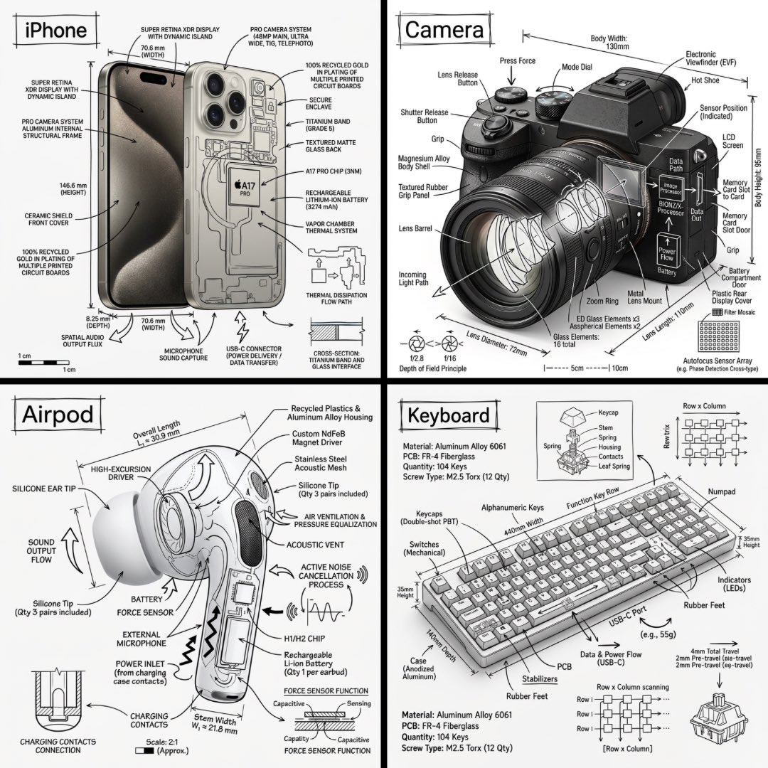 Technical Infographic with Realistic Object and Annotations - view 1