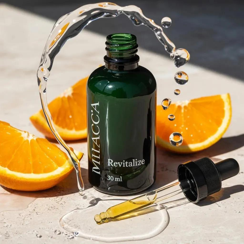 Ultra-realistic Skincare Serum Bottle with Orange Slices - view 1
