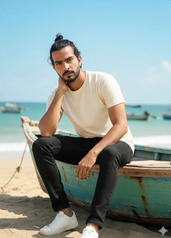 Stylish Man on Beach: Fashion Editorial Portrait - view 1