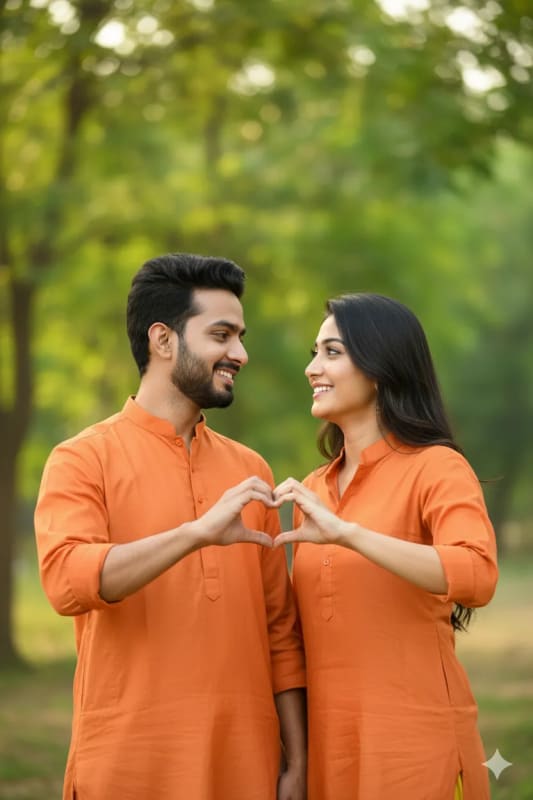 Romantic Couple Portrait in Nature: Matching Outfits - view 1
