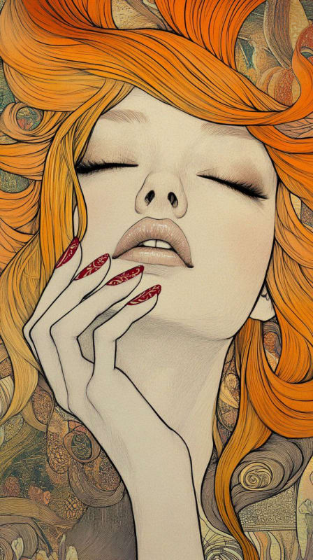 Angel Fashion Model Ink Drawing: Klimt-Inspired Ethereal Beauty - view 1
