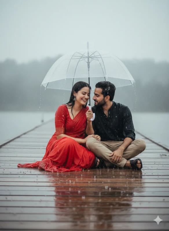 Romantic Rainy Day Portrait: Hyperrealistic AI Image - view 1