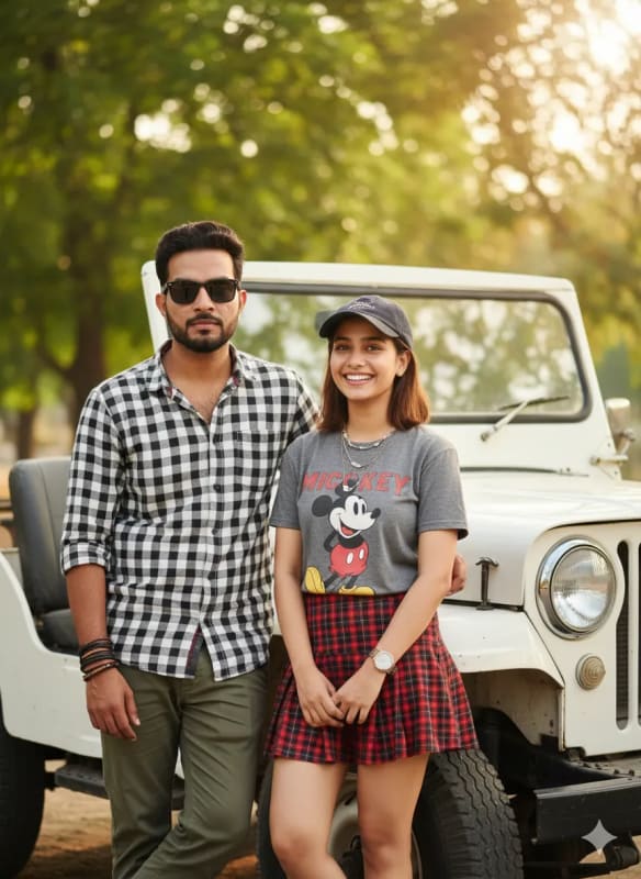 Stylish Couple Posing Outdoors in Natural Light thumbnail 2
