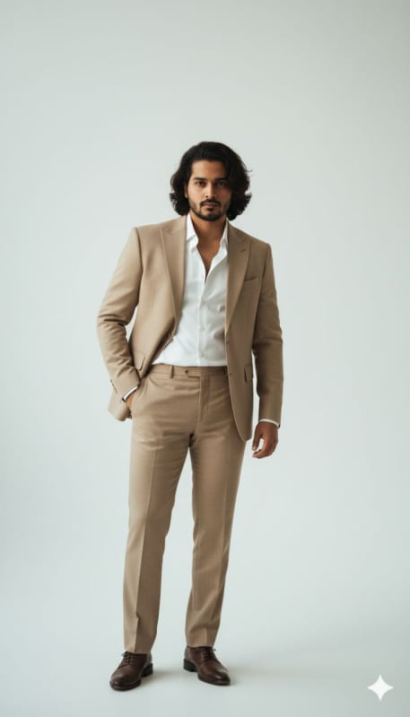 Minimalist Beige Suit Fashion Portrait - view 1