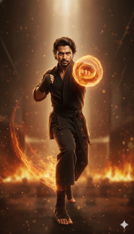 Cinematic Martial Arts Fire Kick - view 1