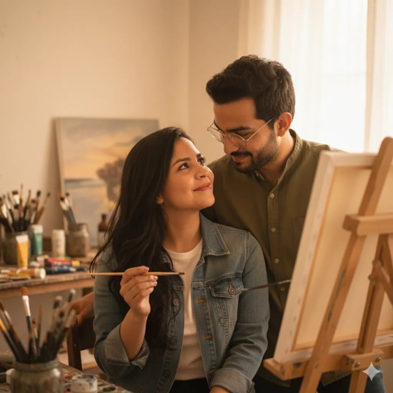 Romantic Art Studio Scene: Couple Painting Together thumbnail 2