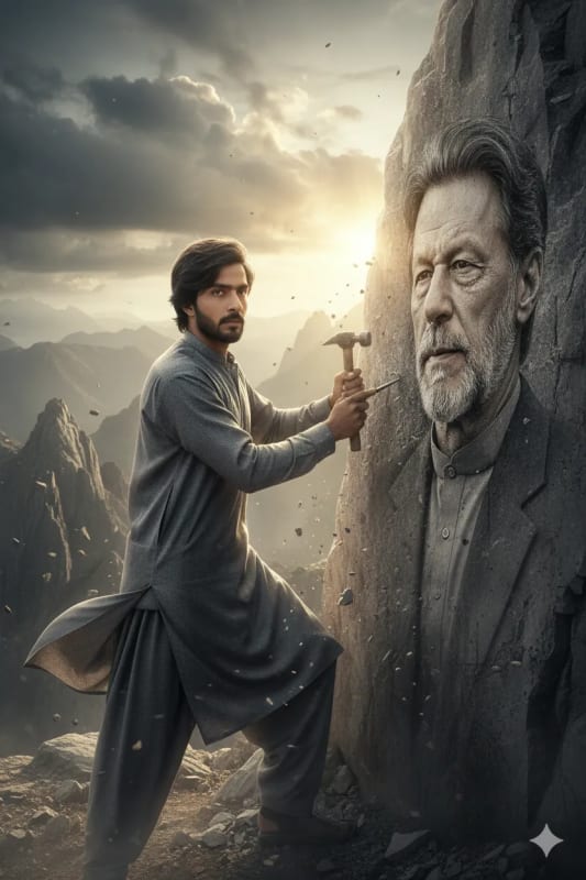 Epic Mountain Portrait: Imran Khan Carving in 8K - view 1