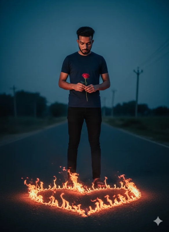 Melancholic Man with Rose in Dark Cinematic Scene thumbnail 2
