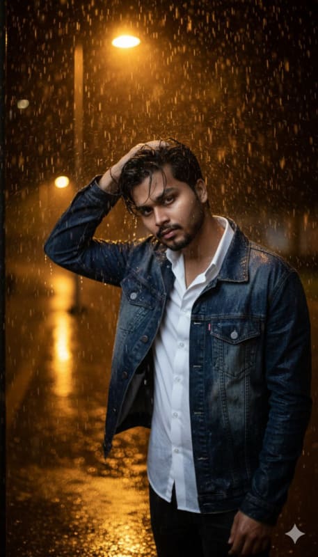 Monsoon Street Portrait: Young Man in Rain - view 1