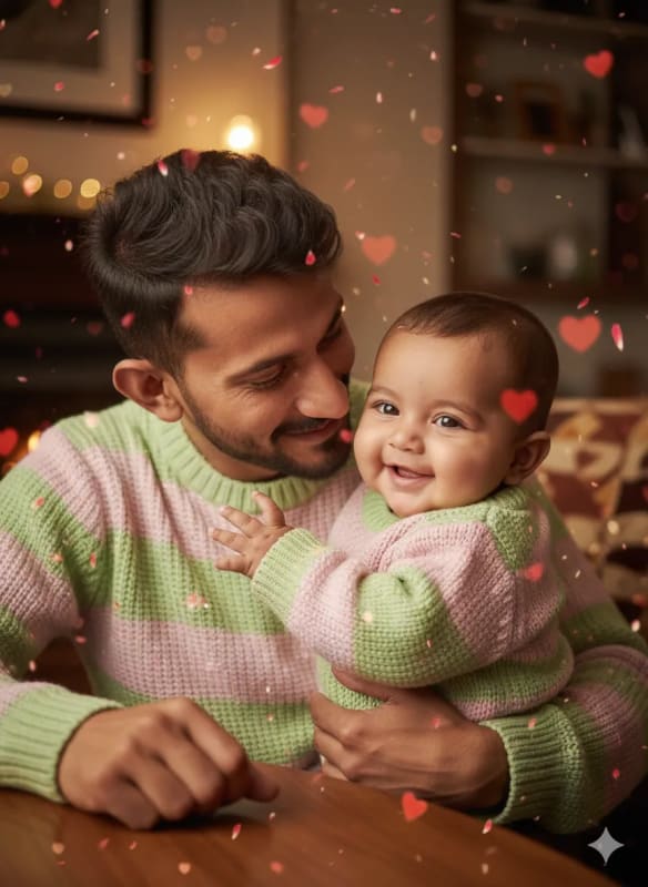 Father and Baby Portrait in Matching Sweaters: Hyper-Realistic AI Art thumbnail 4