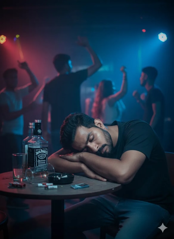 Man Asleep at Nightclub Table - AI Art Prompt - view 1