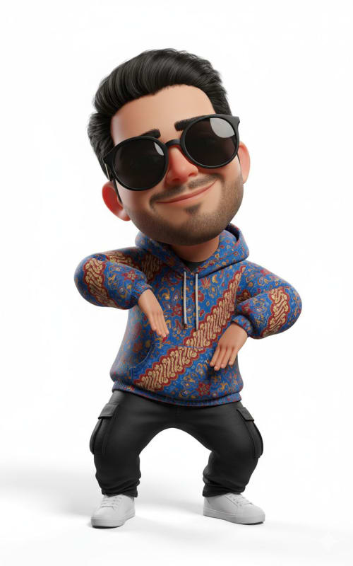 3D Hip-Hop Cartoon Character with Batik Hoodie - view 1