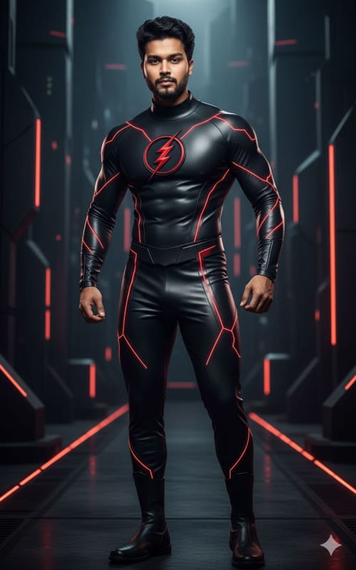 Black Flash Jumpsuit Fashion Photography Prompt - view 1