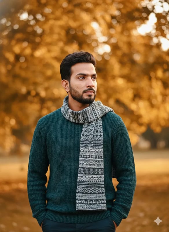 Autumn Portrait: Handsome Man in Teal Sweater - view 1
