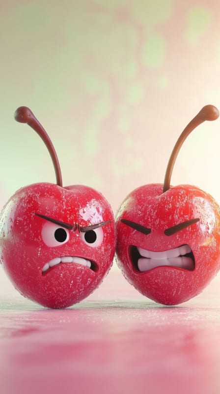 Cheerful and Angry Cherries: Pixar-Style Vector Illustration thumbnail 4