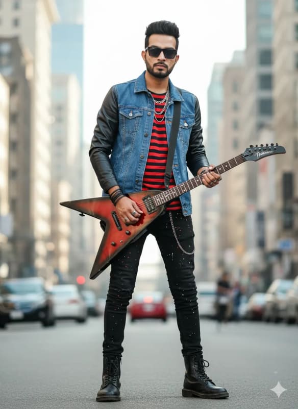 Electric Guitar Rockstar in Urban Setting - view 1