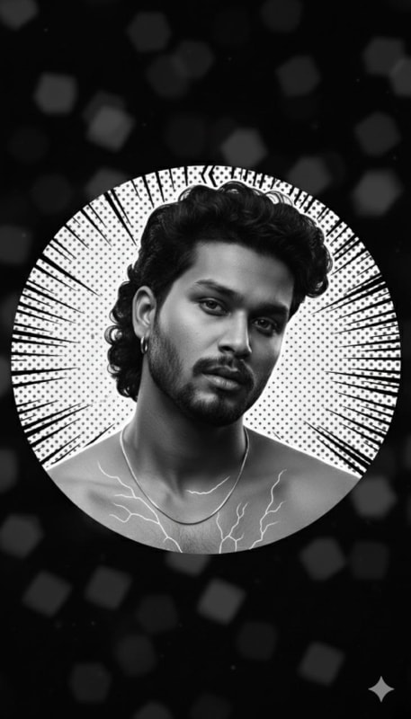 Monochrome Pop Art Portrait with Mullet and Bokeh thumbnail 4