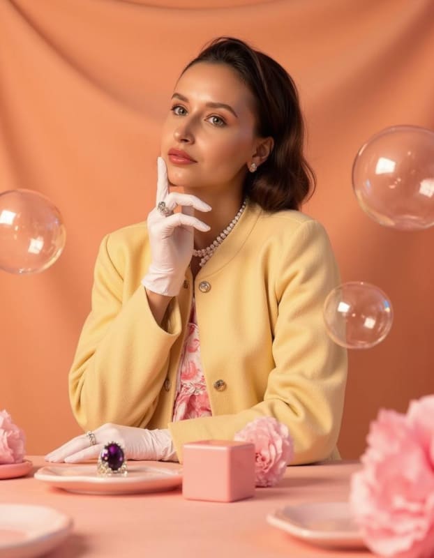 Vintage Glamour Portrait: Soft Lighting and Pastel Tones - view 1