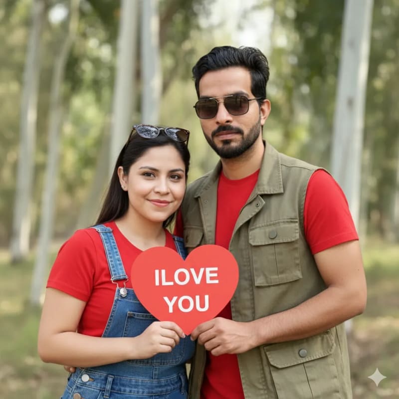 Romantic Outdoor Portrait of Young Couple in Love - view 1