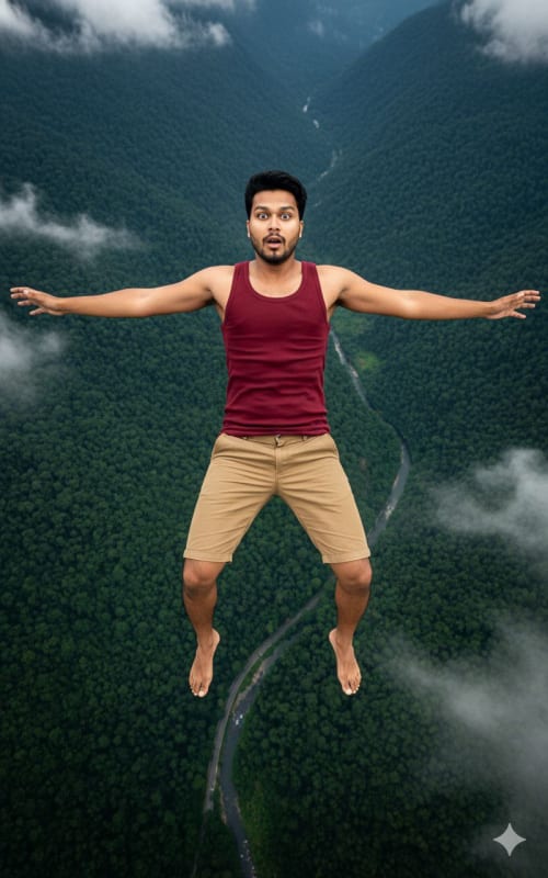 Photorealistic Mid-Air Portrait with Casual Hoodie Outfit thumbnail 2
